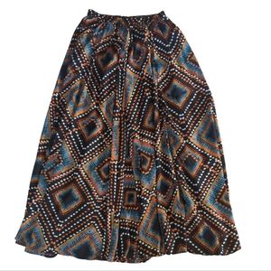 Mix Nouveau NY Pleated A-Line Full Gypsy Boho Maxi Skirt SMALL Black Orange